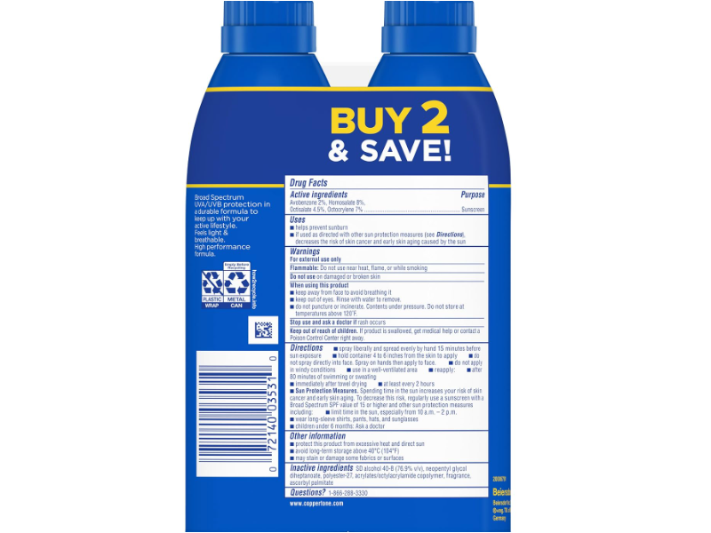 Coppertone Sport 4-In-1 Sunscreen, SPF 30, 5.5 oz/156 g, Pack Of 2