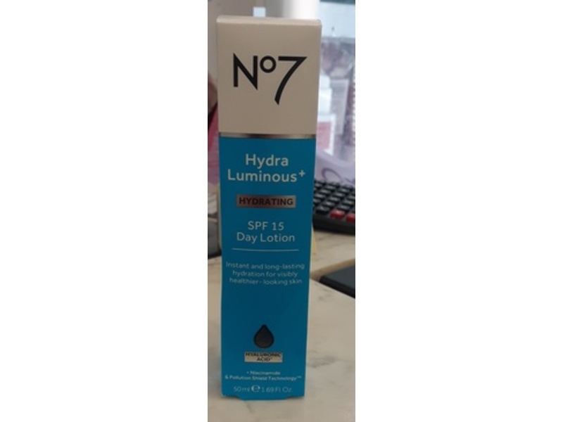 No 7 Hydra Luminous+ Hydrating Daily Lotion, SPF 15, 1.69 fl oz/50 mL