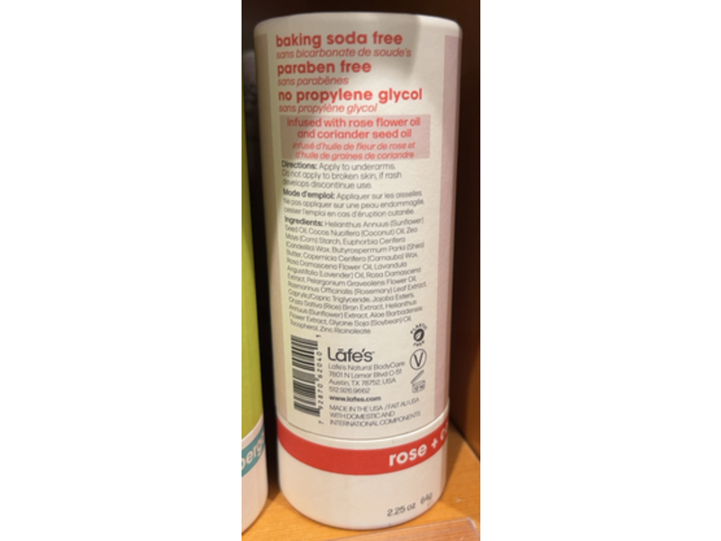 Lafe's Natural Deodorant Stick, Rose & Coriander, 2.25 oz