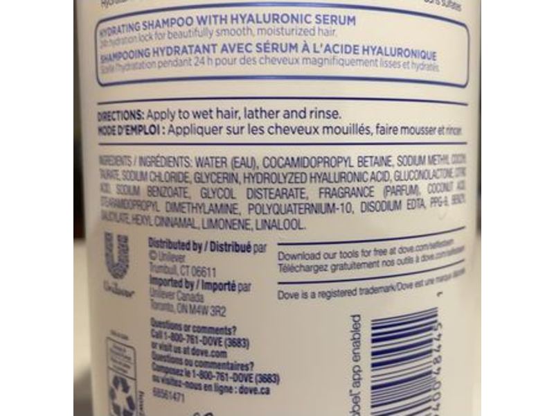 Dove Hair Therapy Hydration Spa Shampoo, Hyaluronic Serum, 33.8 fl oz/1 L