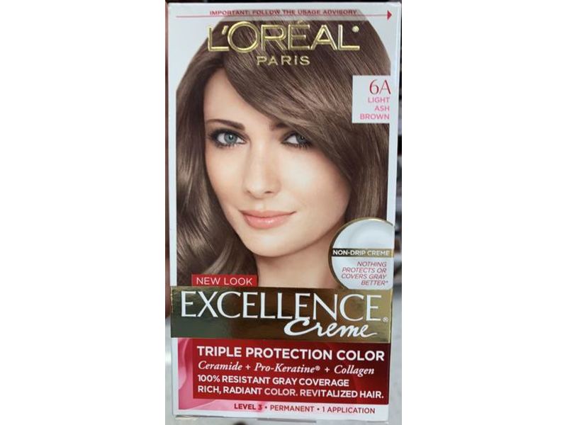 L'Oreal Paris Excellence Creme Triple Protection Color, 6A Light Ash Brown, Level 3, 1 Application