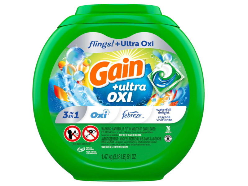 Gain + Ultra Oxi Boost 3 In 1 Laundry Detergent Pacs, Waterfall Delight, 56 oz/1.61 kg, 76 Count