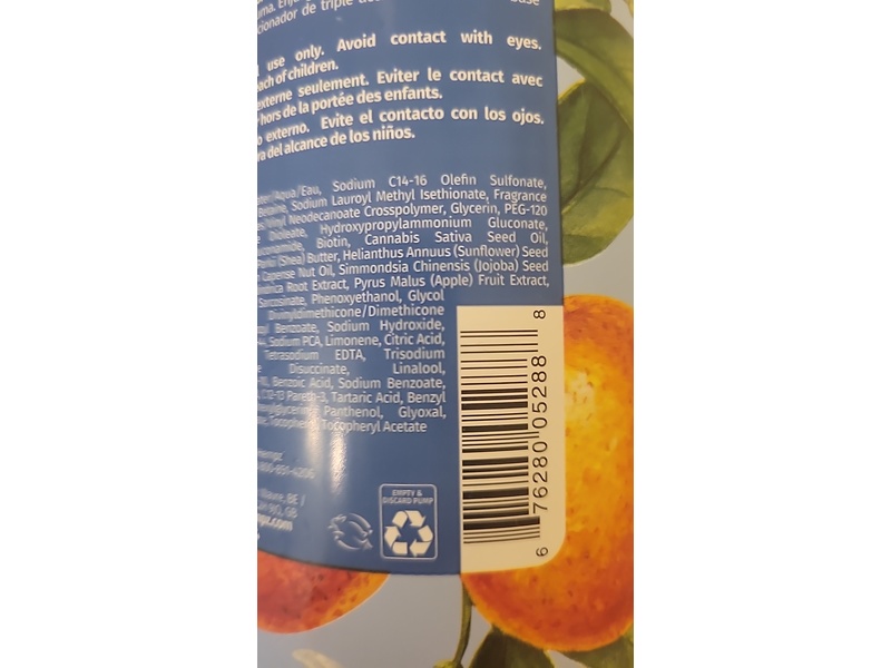 Hempz Triple Moisture Herbal Shampoo, Fresh Citrus, 33.8 fl oz/1 L