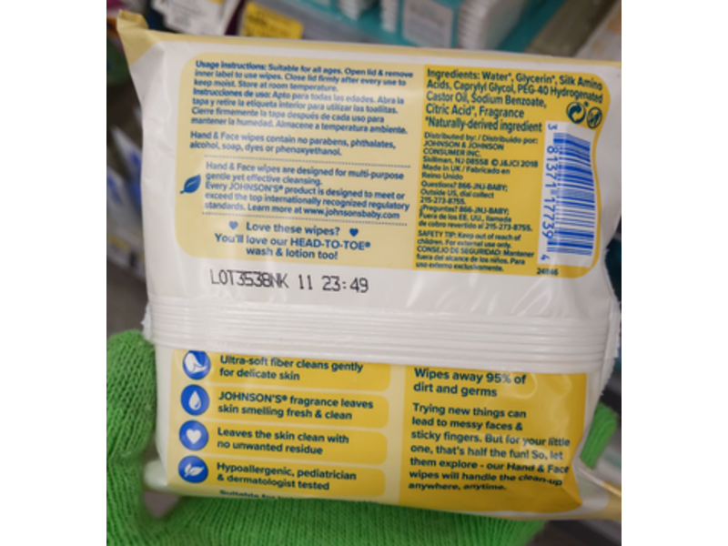 Johnson's Baby Hand & Face Sanitizing Wipes, 25 Count