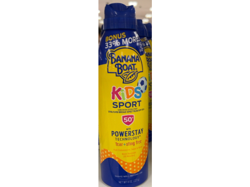 Banana Boat Kids Sport Power Stay Sunscreen Lotion Spray, SPF 50+, 8 oz/227 g