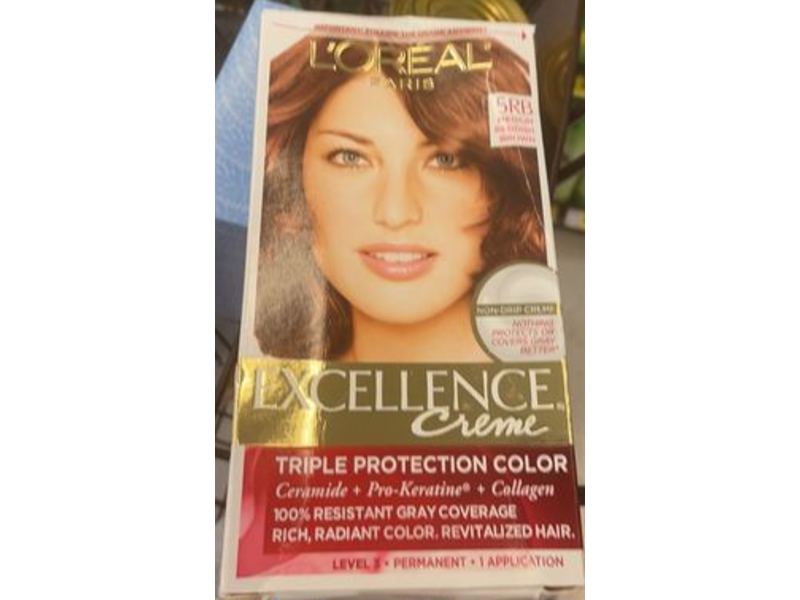 L'Oreal Paris Excellence Creme Permanent Triple Care Hair Color, 5 RB Medium Reddish Brown, 1 Application