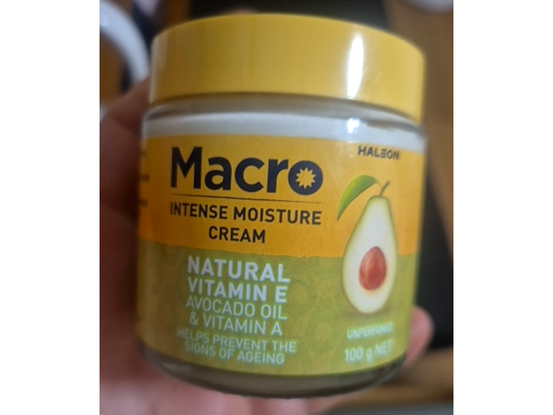 Macro Intense Moisture Cream, Natural Vitamin E + Avocado Oil + Vitamin A, 100 g