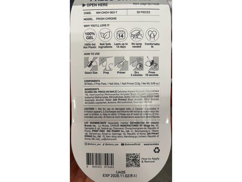 Ohora Cured Gel Press-On Nails, Prism Chrome, Oval Medium, 0.08 oz/2.5 g