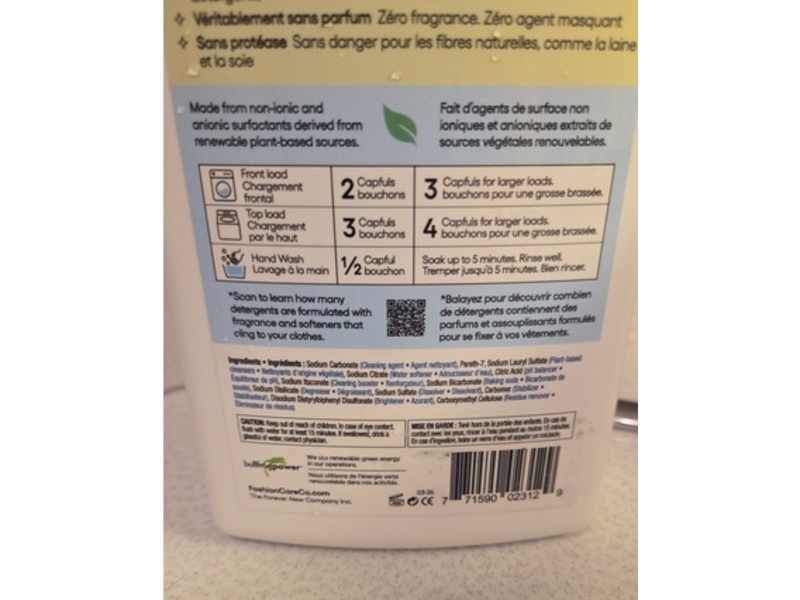 Fashion Care Forever & Ever Premium Laundry Detergent, Fragrance Free, 40 Loads, 1 Kg