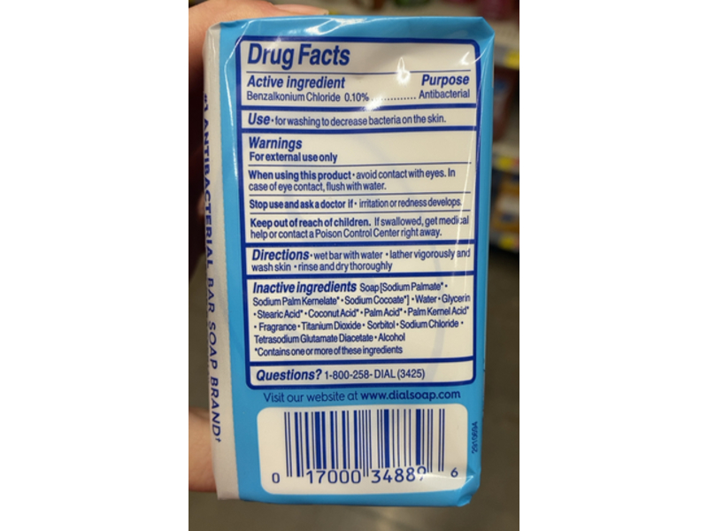 Dial Deodorant Antibacterial Bar Soap, Spring Water, 4 oz/113 g, 4 Count