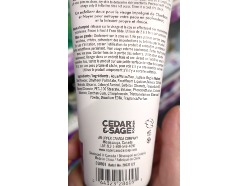 Cedar & Sage Exfoliating Face Scrub, Charcoal, 5.07 fl oz/150 mL
