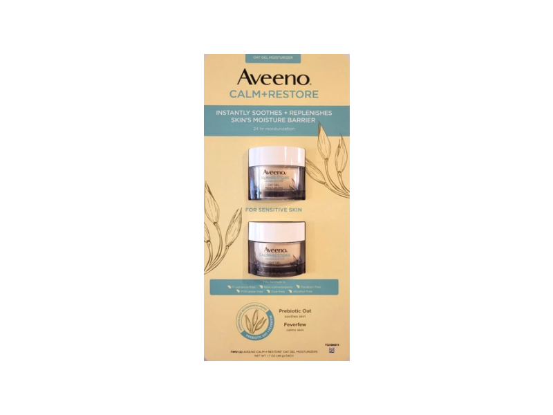 Aveeno Calm + Restore Oat Gel Moisturizer, 1.7 fl oz/40 g, Pack Of 2