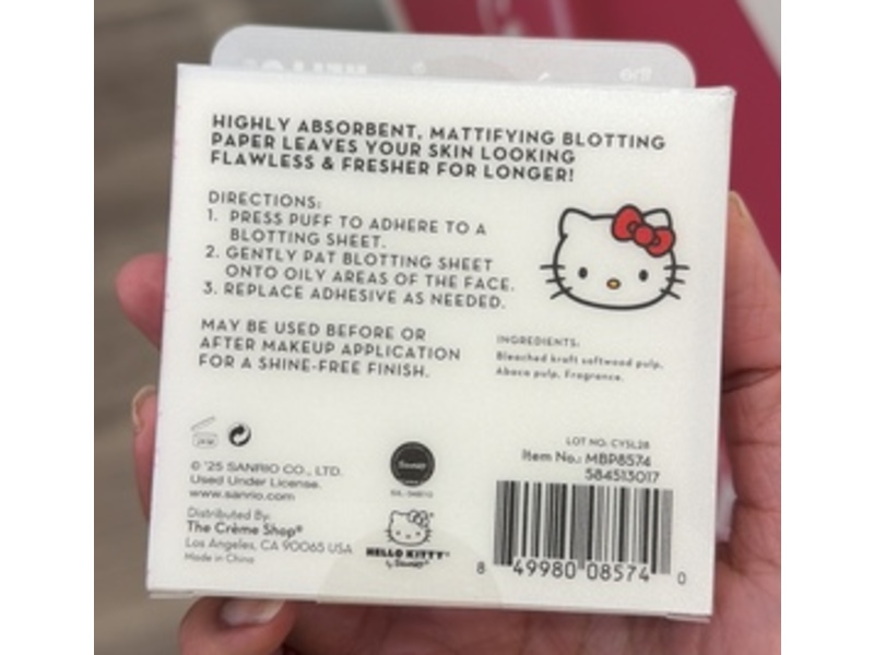 The Crème Shop x Hello Kitty Mattifying Blotting Paper, 0.123 oz/3.5 g, 100 Count