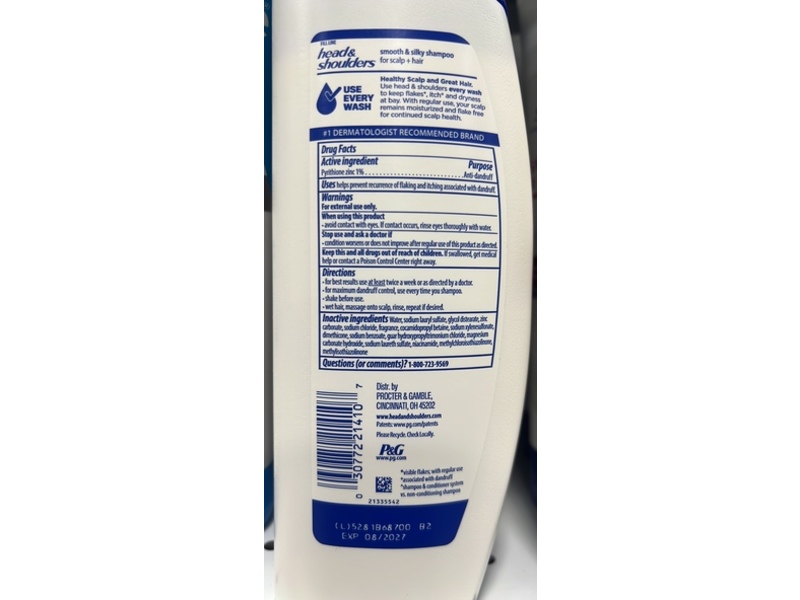 Head & Shoulders Smooth & Silky Shampoo, 12.5 fl oz/370 mL
