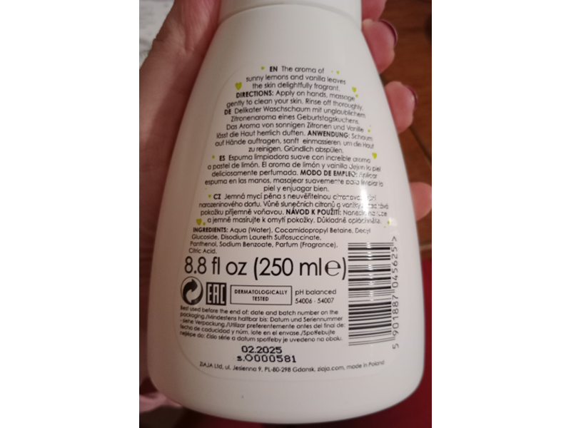 Ziaja Hand & Body Foam Wash, Lemon Cake, 8.8 fl oz/250 mL