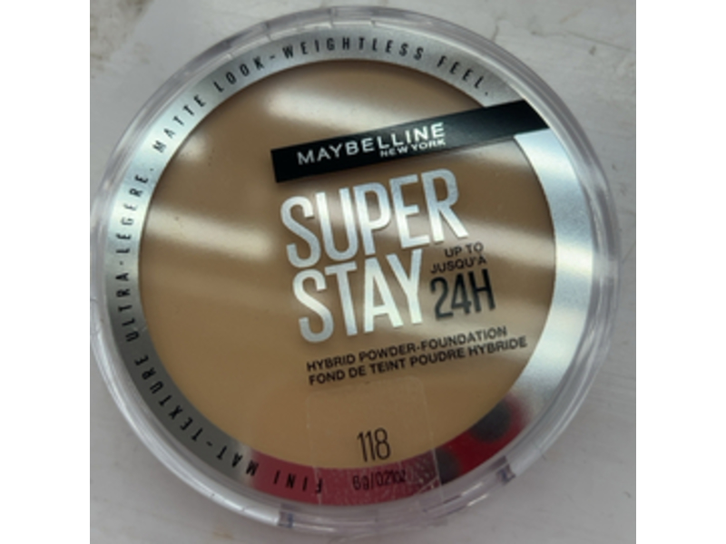 Maybelline New York Super Stay Up to 24HR Hybrid Powder Foundation, 118, 0.21 oz/6 g