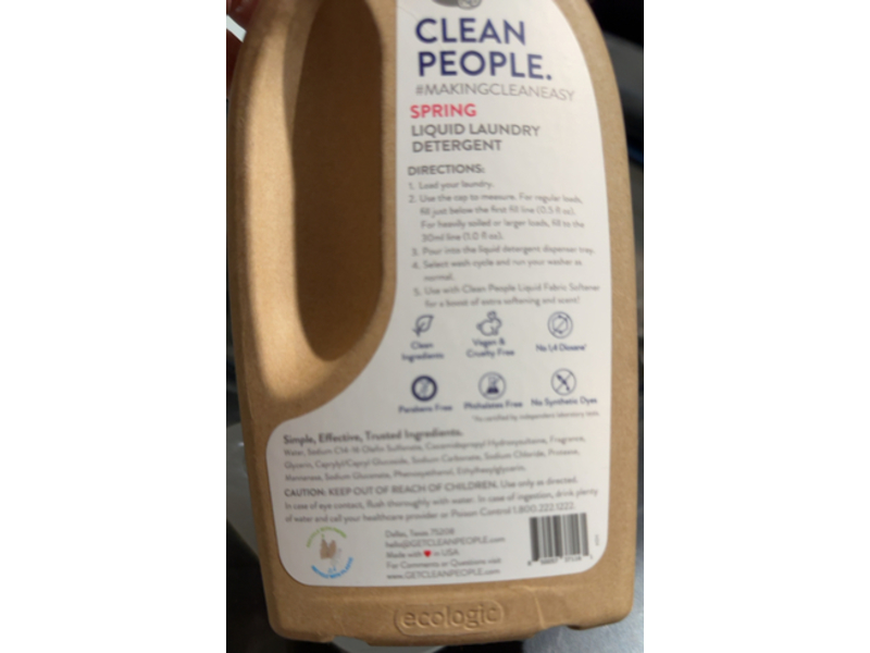 Clean People. Liquid Laundry Detergent, Spring, 100 Loads, 50 fl oz/148 L, Pack of 2.