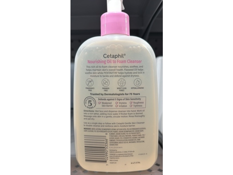 Cetaphil Nourishing Oil To Foam Cleanser, Flaxseed Oil & Pentavitin, 16 fl oz/473 mL