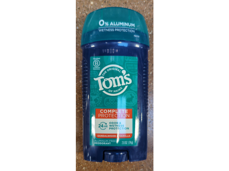 Tom's of Maine Complete Protection Deodorant Stick, Sandalwood & Vanilla Deodorant, 2.6 oz/74 g