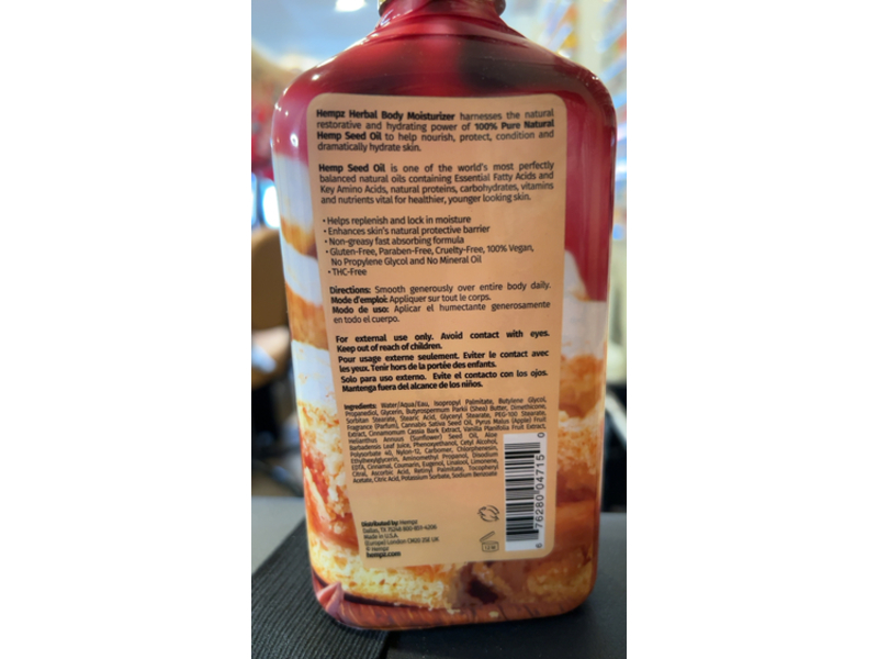 Hempz Herbal Body Moisturizer, Apple Cinnamon Shortbread, 17 fl oz/500mL