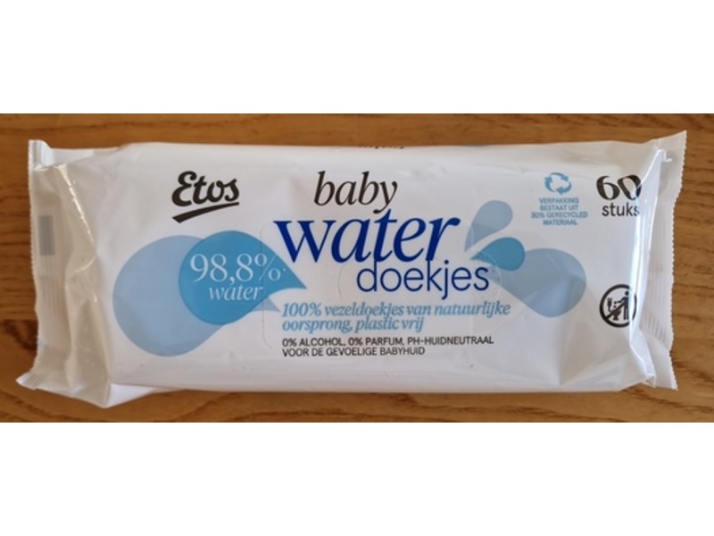 Etos Baby Water Wipes, 60 Count