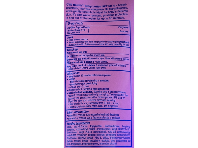 CVS Health Baby Sun Lotion, SPF 50, 8 fl oz/237 mL