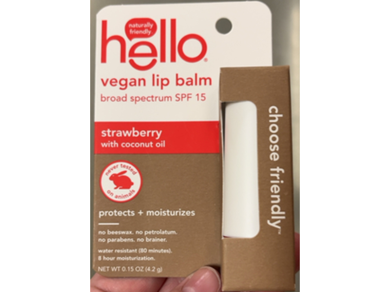 Hello Moisturizing Vegan Lip Balm, Strawberry, SPF 15, 0.15 oz
