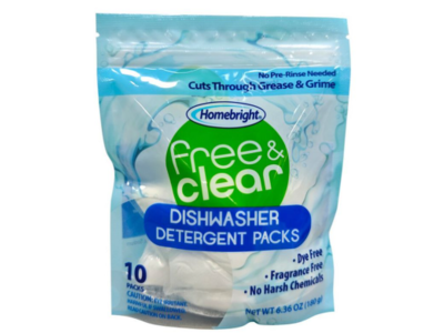 Homebright Dishwasher Detergent Packs, Free & Clear, 6.36 oz/180 g, 10 Packs