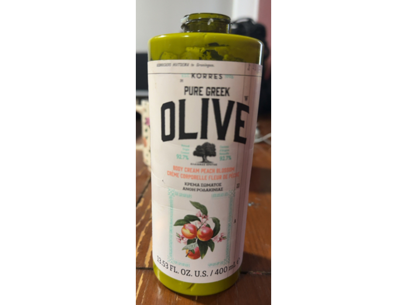Korres Pure Greek Olive Body Cream, Peach Blossom, 13.53 fl oz/400 mL