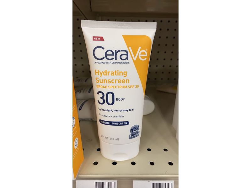 CeraVe Hydrating Mineral Sunscreen Body Lotion, SPF 30, 5 fl oz/150 mL