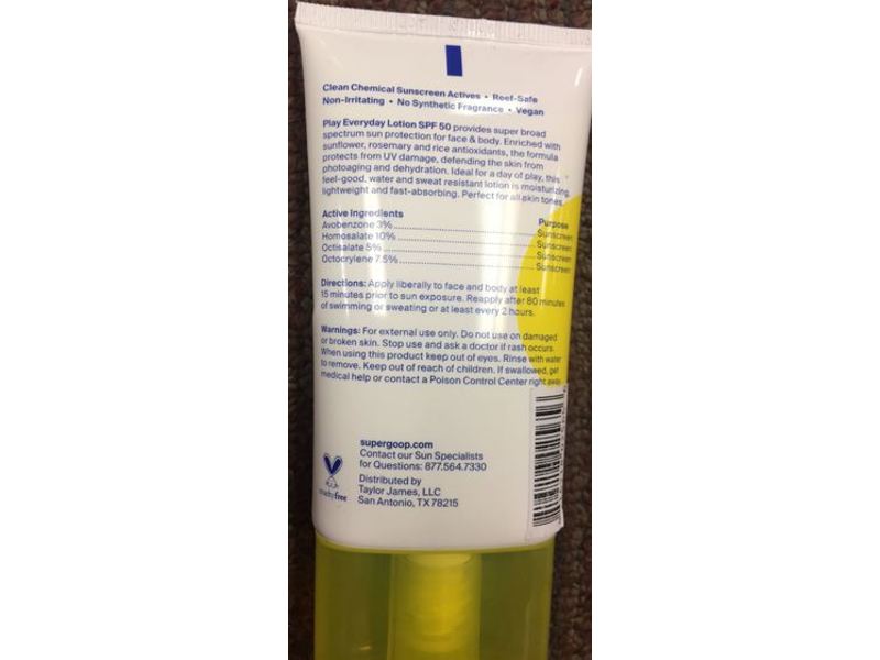Supergoop! Play Everyday Suncreen Lotion, SPF 50, Sunflower Extract, 2.4 fl oz/71 mL