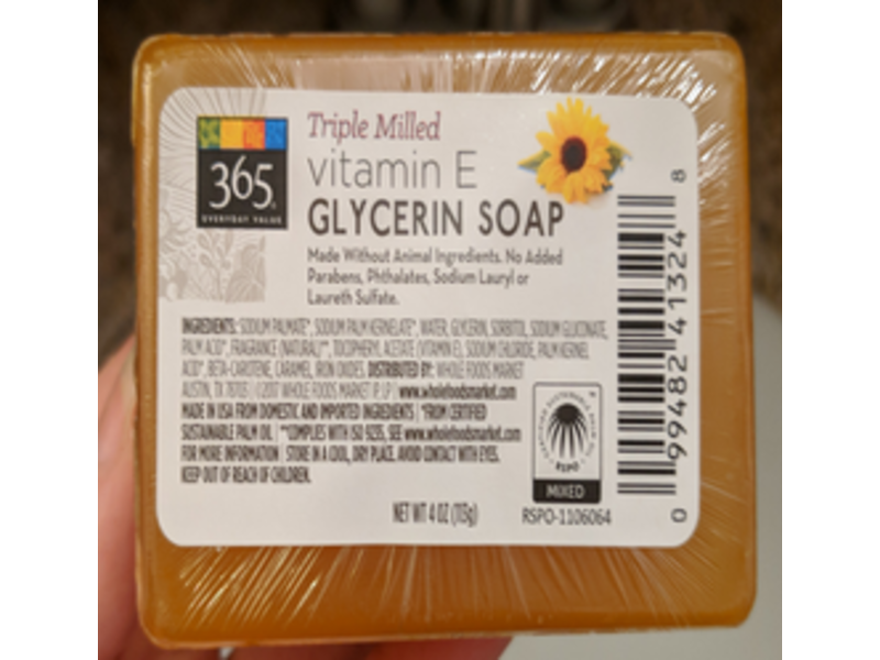 365 Everyday Value Triple Milled Glycerin Soap, Vitamin E, 4 oz/113 g