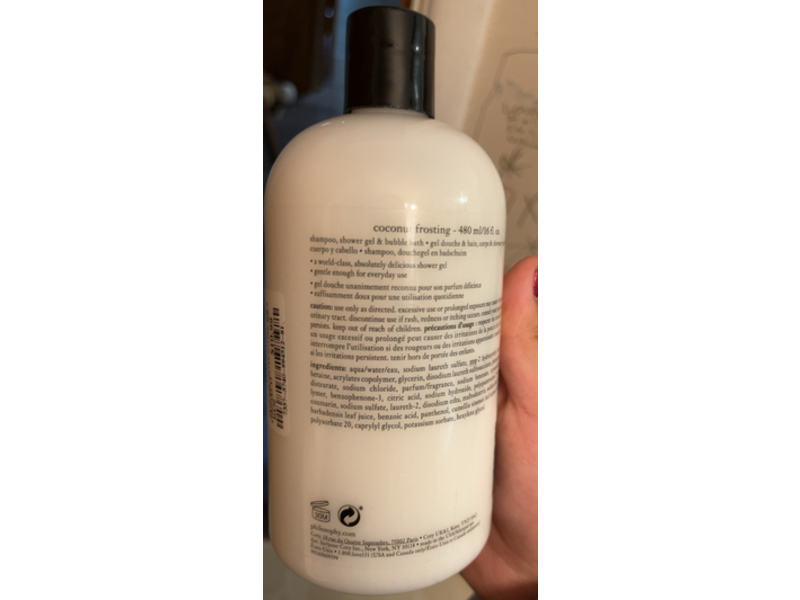 Philosophy Shampoo + Shower Gel & Bubble Bath, Coconut Frosting, 16 fl oz/480 mL