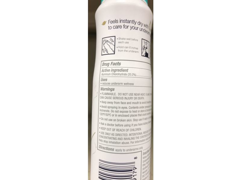 Dove Dry Spray Antiperspirant, Go Fresh, Rejuvenate, Aluminum Chlorohydrate, 3.8 oz/107 g