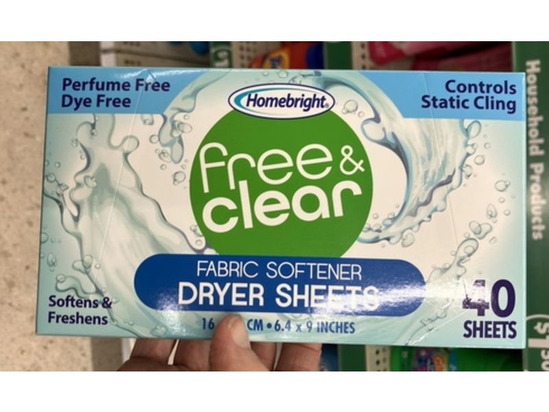 Home Bright Fabric Softener Dryer Sheets, Free & Clear, 40 Count