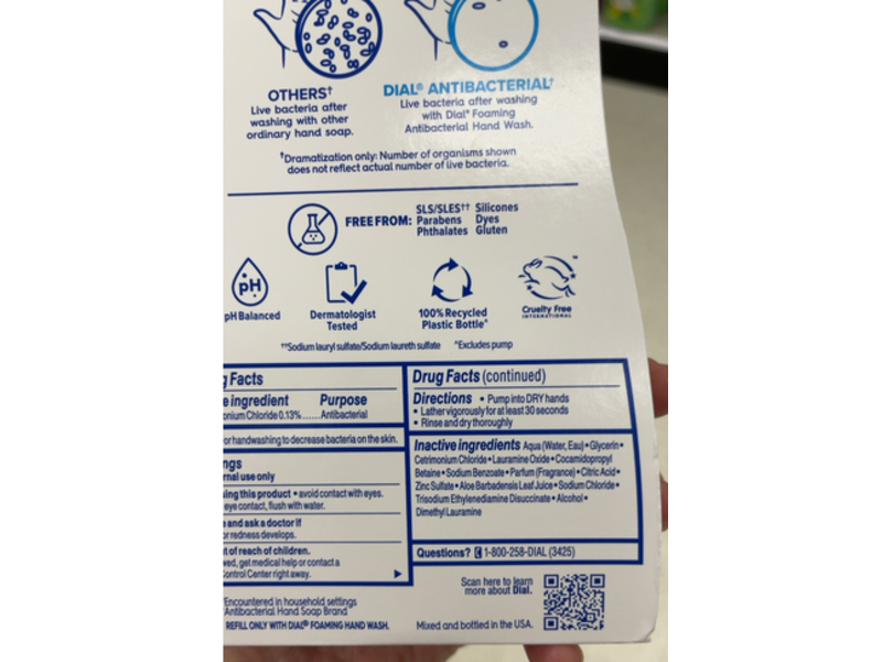 Dial Foaming Antibacterial & Sensitive Hand Wash, + Aloe, 10 fl oz/296 mL