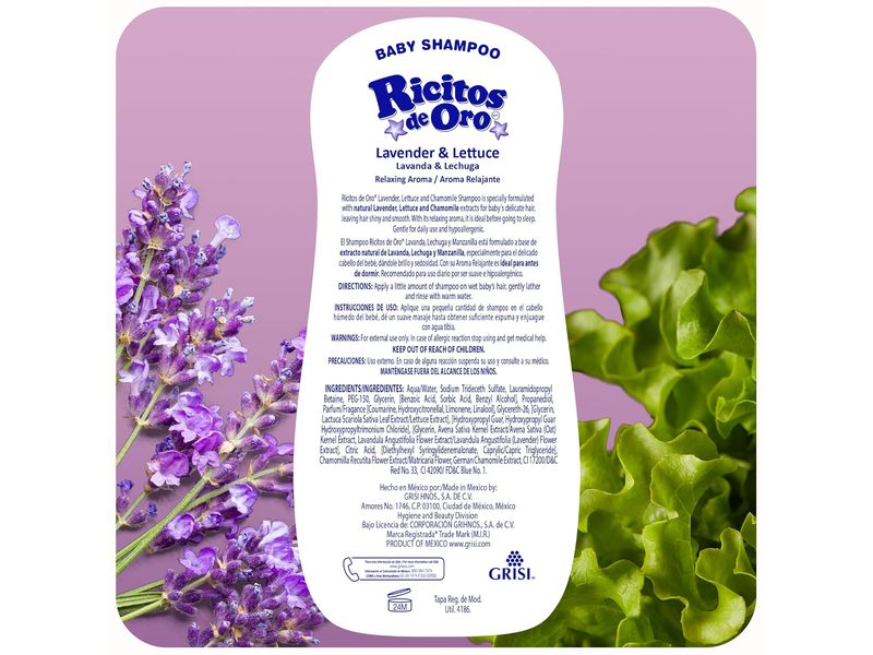 Ricitos De Oro Baby Shampoo, Lavender & Lettuce, 8.4 fl oz/250 mL, 3 Pack