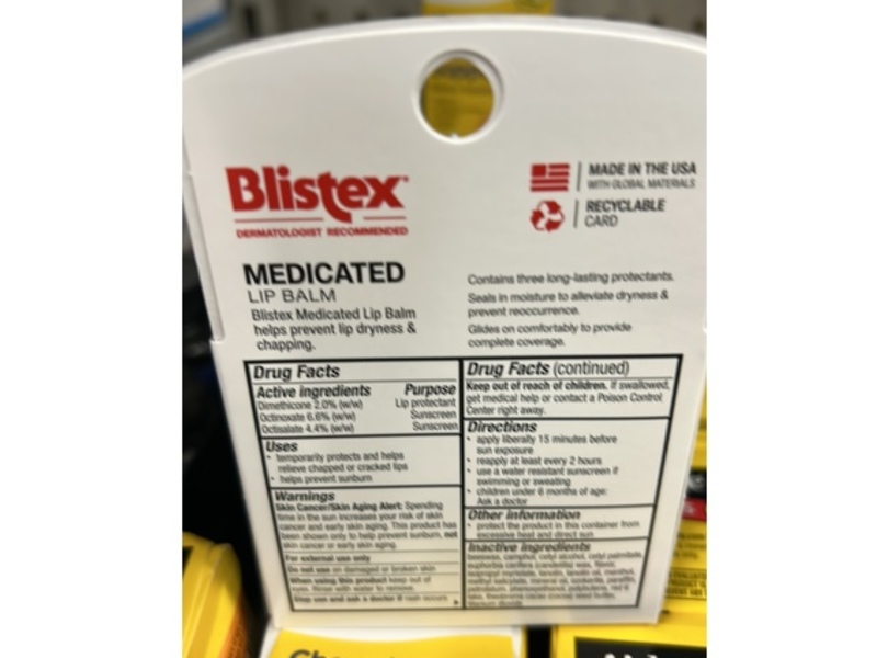 Blistex Medicated Lip Balm, 0.15 oz/4.25 g, Pack Of 4