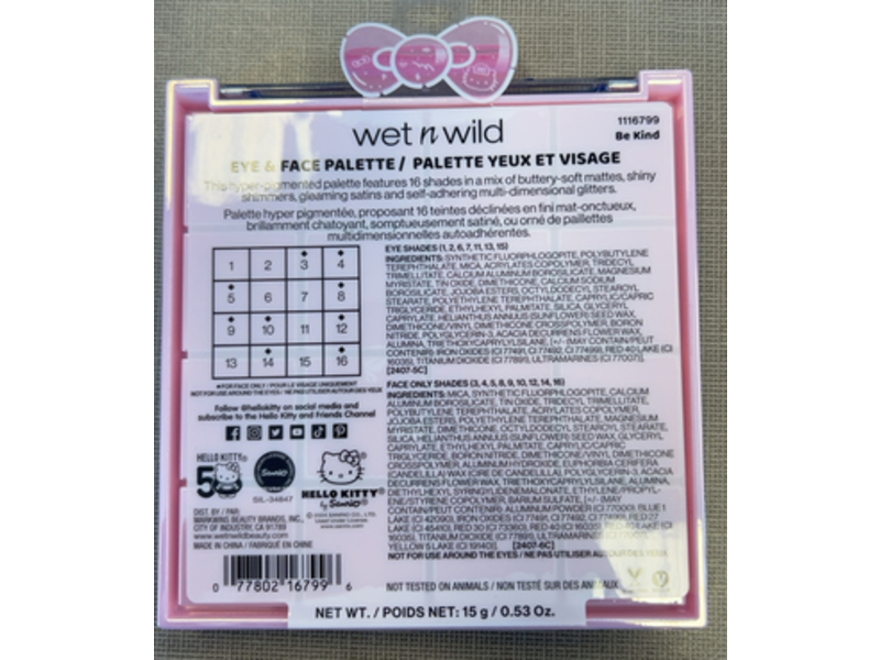 Wet n Wild Hello Kitty Eye & Face Palette, Be Kind, 0.53 oz/15 g