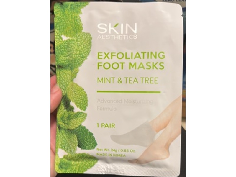 Skin Aesthetics Exfoliating Foot Masks, Mint & Tea Tree, 0.85 oz/24 g, 1 Pair