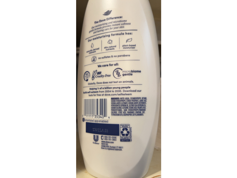 Dove Sensitive Skin Nourishing Body Wash, 24 fl oz/709 mL, Pack Of 3