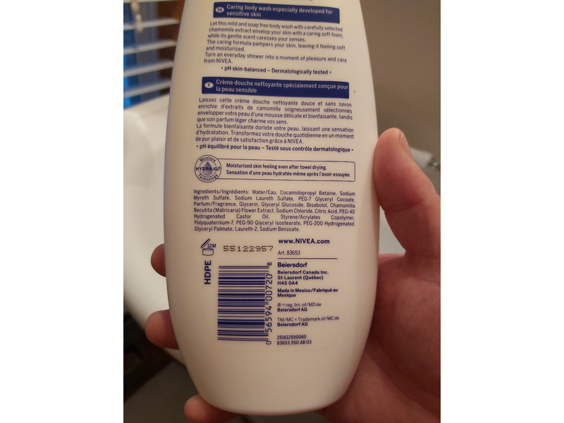 Nivea Creme Sensitive Body Wash, 500 mL
