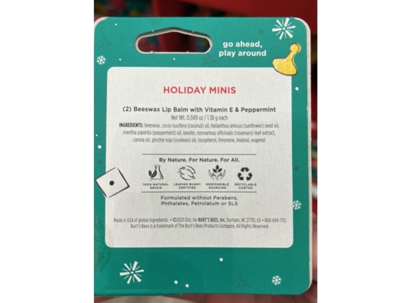 Burt's Bees Beeswax Lip Balm Duo, Holiday Minis, 0.049 oz/1.38 g