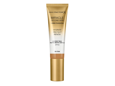 Max Factor X Miracle Second Skin Hybrid Foundation, 09-Tan, SPF 20, 30 mL