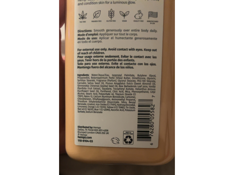 Hempz Glow Getter Herbal Body Moisturizer, Bergamot & Warm Vanilla, 17 fl oz/500 mL