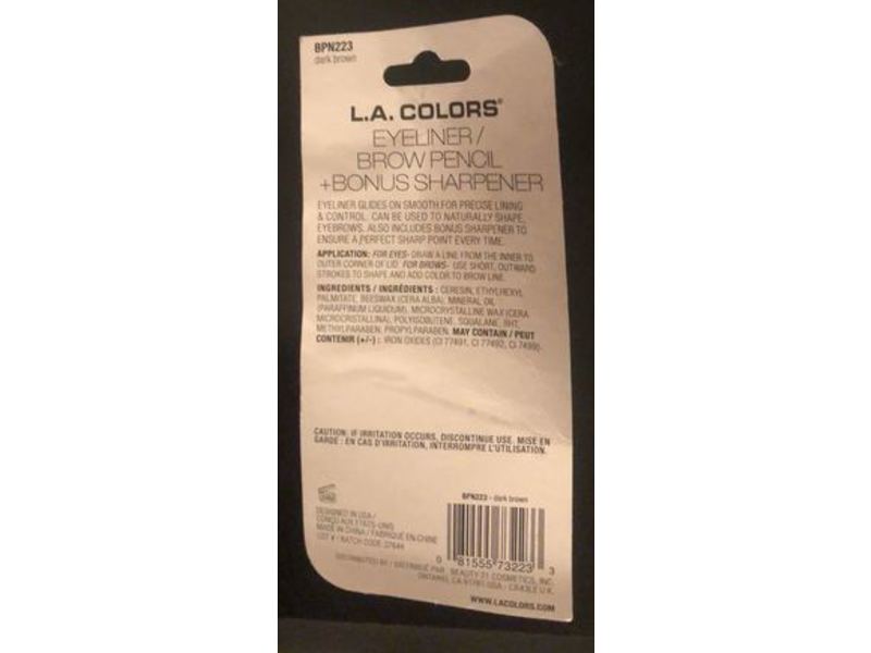 L.A. Colors Eyeliner/Brow Pencil with Sharpener, Dark Brown, 0.03 fl oz, Pack Of 2