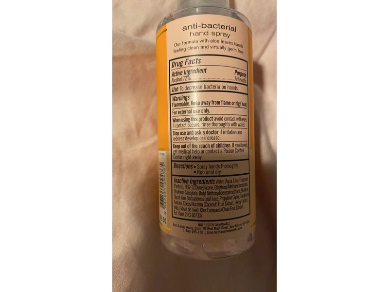 Bath and Body Works Anti-Bacterial Hand Spray, Pineapple Coconut, 3 fl oz/88 mL