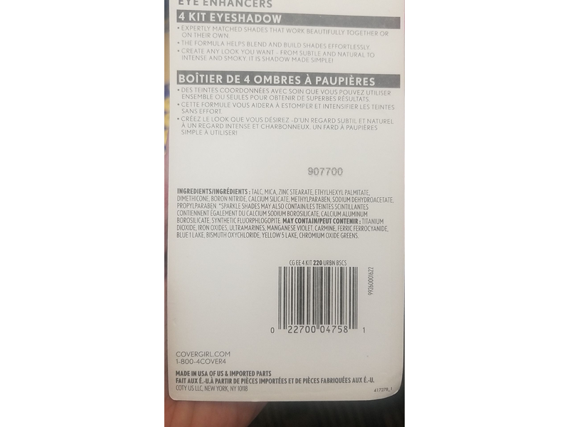 CoverGirl Eye Enhancers 4 Kit Eye Shadow ,Urban Basics 220, 0.19 oz/5.5 g