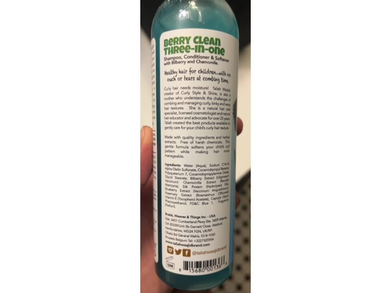 Taliah Waajid Kinky Wavy Natural Berry Clean 3 In 1 Shampoo, Bilberry & Shamomile, 8 fl oz/236 mL