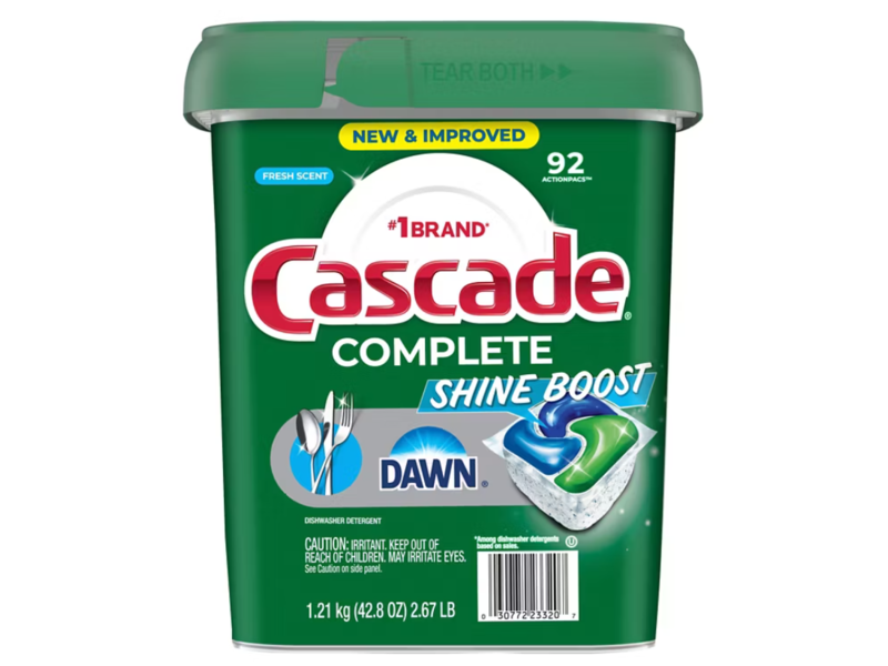 Cascade Complete Shine Boost Dishwasher Pacs, Fresh, 42.8 oz/1.21 kg